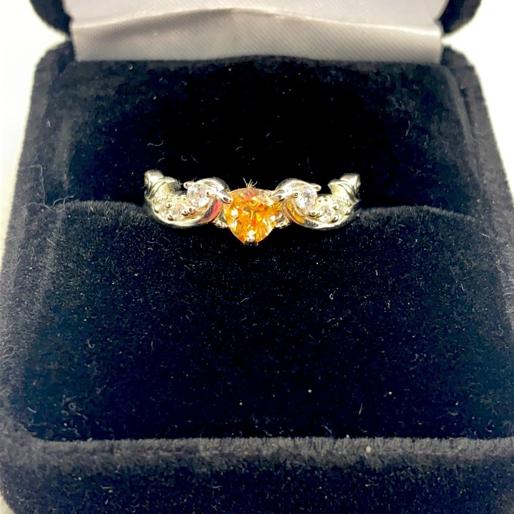 Morganite & white topaz sterling sz 8 ring